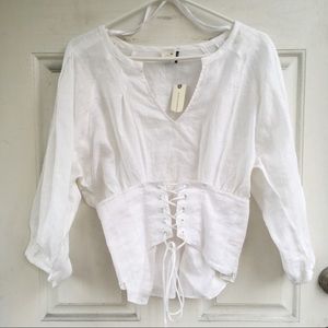 Anthropologie White Linen Corset Shirt